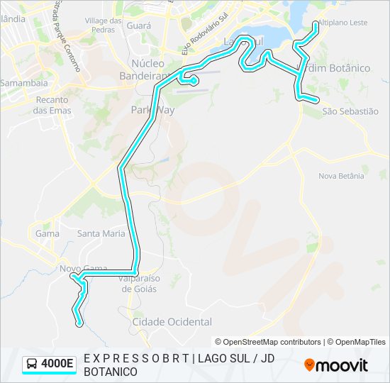 Mapa da linha 4000E de ônibus