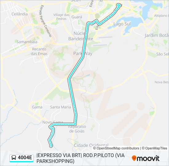 Mapa da linha 4004E de ônibus