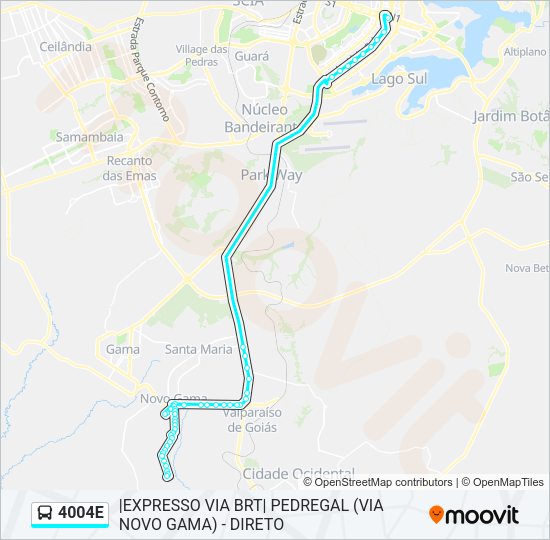 Mapa da linha 4004E de ônibus