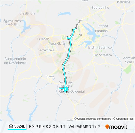 Mapa da linha 5324E de ônibus