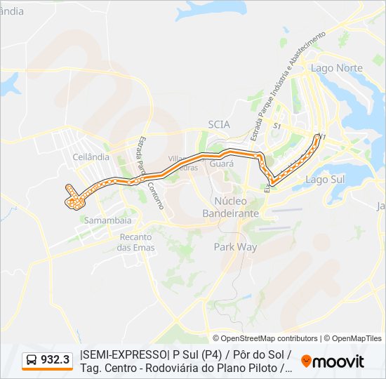 Mapa da linha 932.3 de ônibus