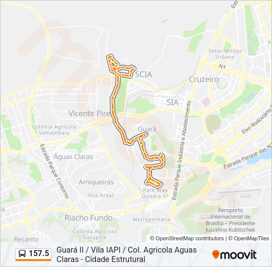 Mapa da linha 157.5 de ônibus