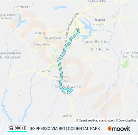 Mapa da linha 8001E de ônibus
