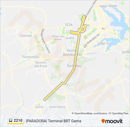 Mapa da linha 2210 de ônibus