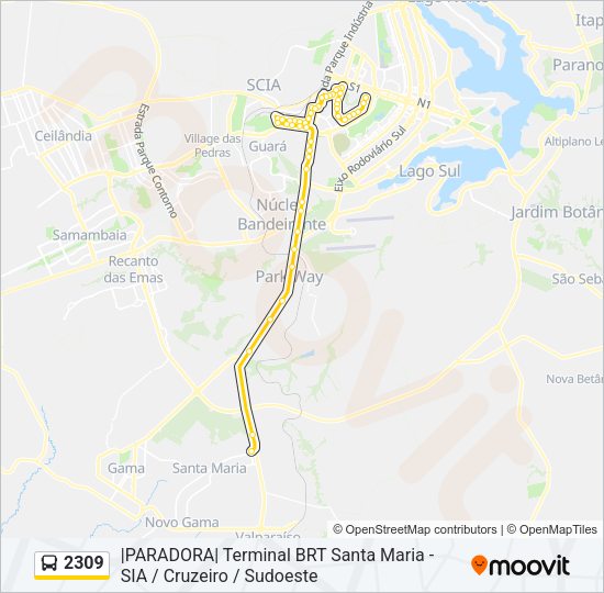 Mapa da linha 2309 de ônibus