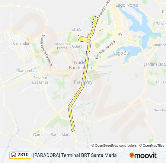 Mapa da linha 2310 de ônibus