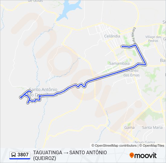 Mapa da linha 3807 de ônibus