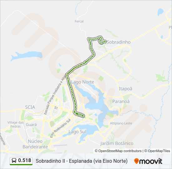 Mapa da linha 0.518 de ônibus