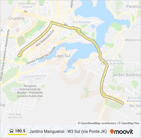 Mapa da linha 180.5 de ônibus