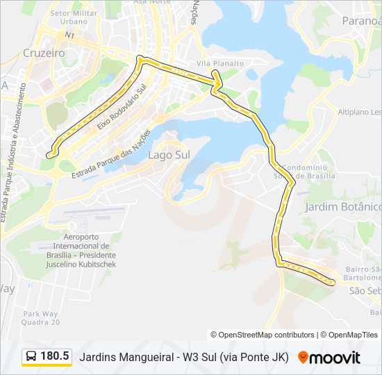 Mapa da linha 180.5 de ônibus