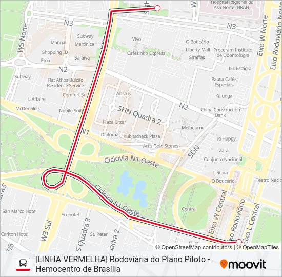 Mapa da linha GRATUITA de ônibus