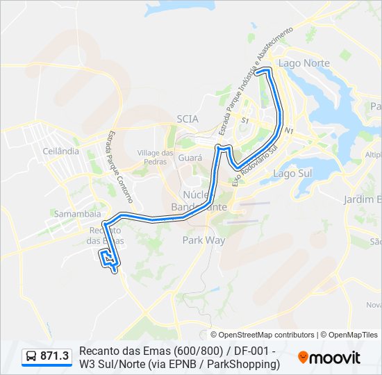 Mapa da linha 871.3 de ônibus