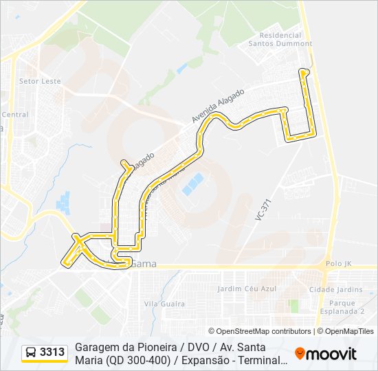 Mapa da linha 3313 de ônibus