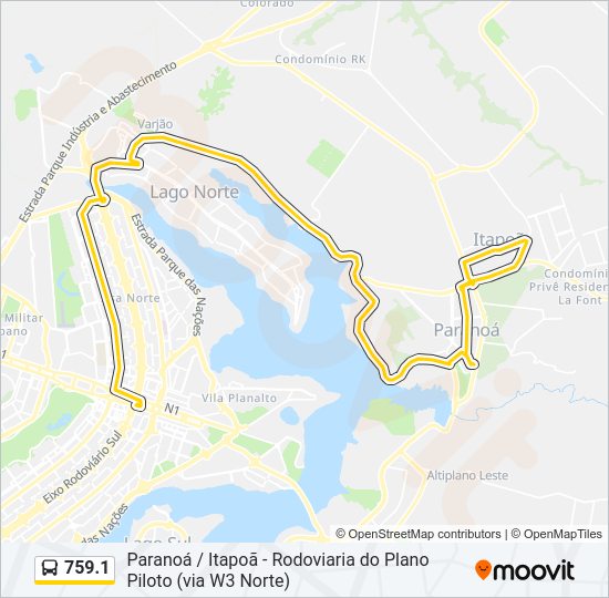 Mapa da linha 759.1 de ônibus