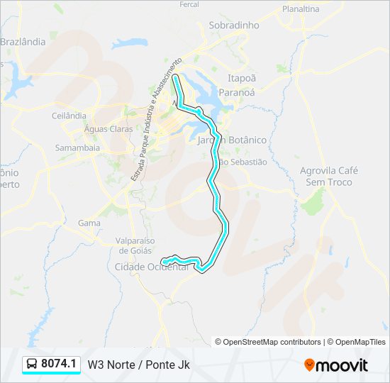 Mapa da linha 8074.1 de ônibus