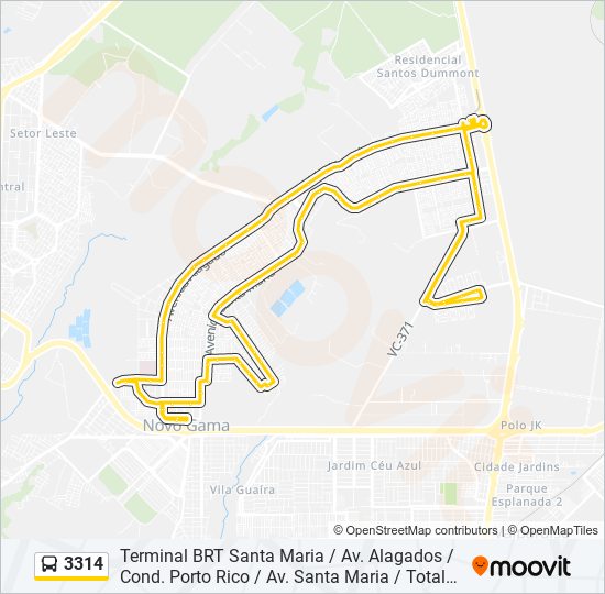 Mapa da linha 3314 de ônibus