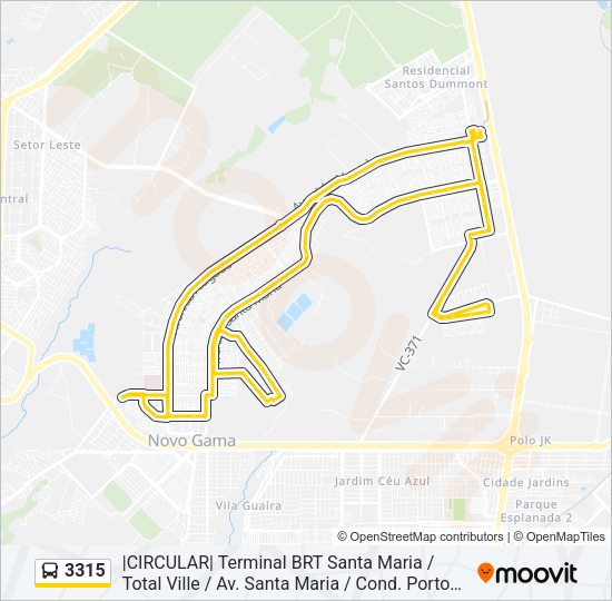 Mapa da linha 3315 de ônibus