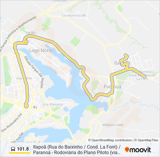 Mapa da linha 101.8 de ônibus