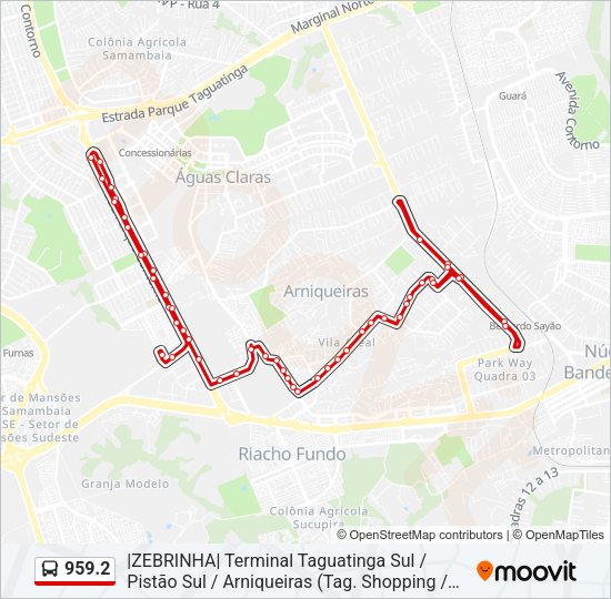 Mapa da linha 959.2 de ônibus