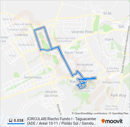 Mapa da linha 0.038 de ônibus