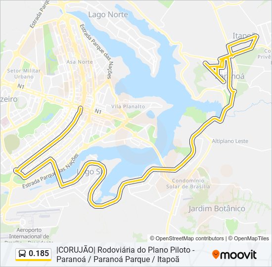 Mapa da linha 0.185 de ônibus