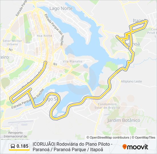 Mapa da linha 0.185 de ônibus