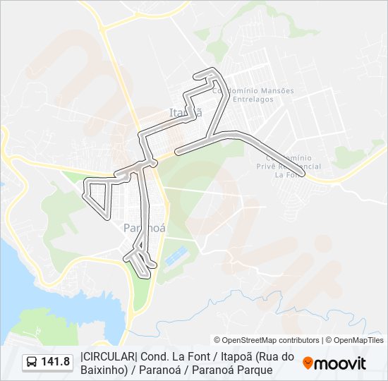 Mapa da linha 141.8 de ônibus