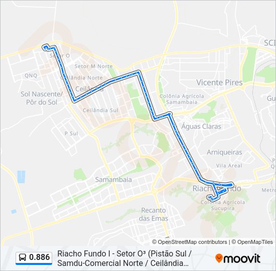 Mapa da linha 0.886 de ônibus