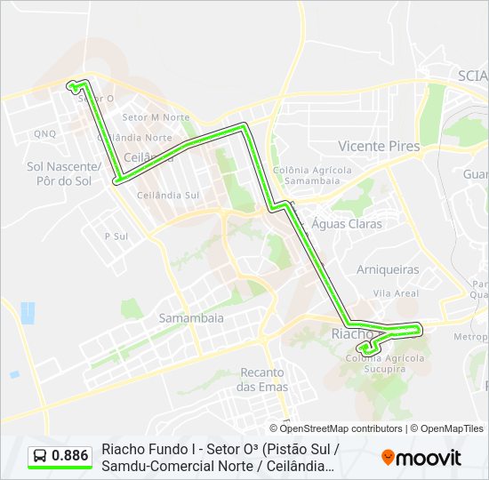 Mapa da linha 0.886 de ônibus
