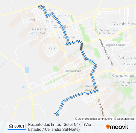 Mapa da linha 808.1 de ônibus