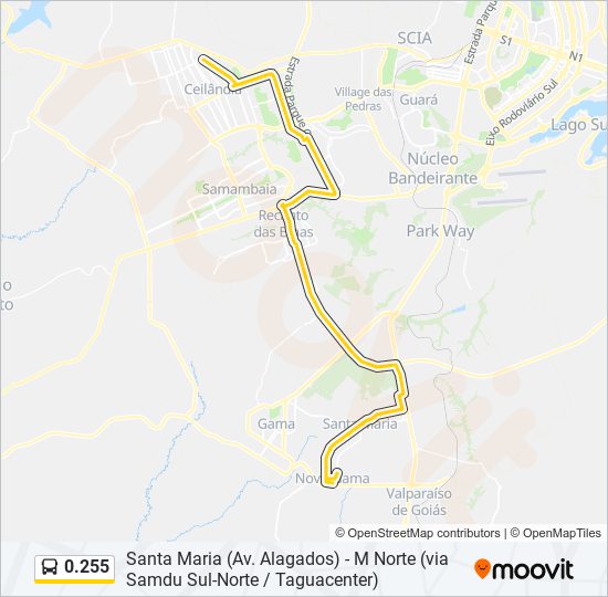 Mapa da linha 0.255 de ônibus