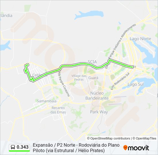 Mapa da linha 0.343 de ônibus