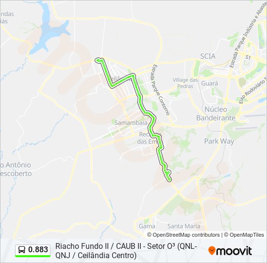 Mapa da linha 0.883 de ônibus