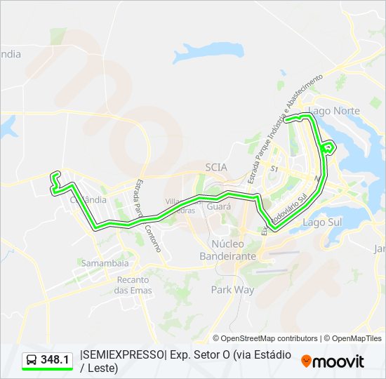 Mapa da linha 348.1 de ônibus