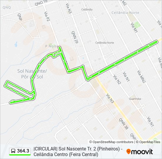 Mapa da linha 364.3 de ônibus