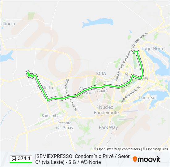 Mapa da linha 374.1 de ônibus