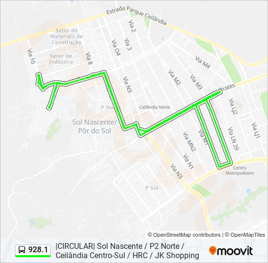 Mapa da linha 928.1 de ônibus