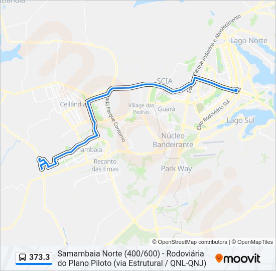 Mapa da linha 373.3 de ônibus