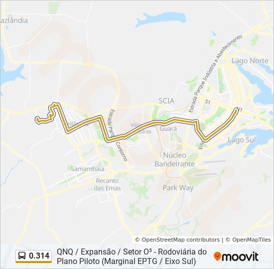 Mapa da linha 0.314 de ônibus