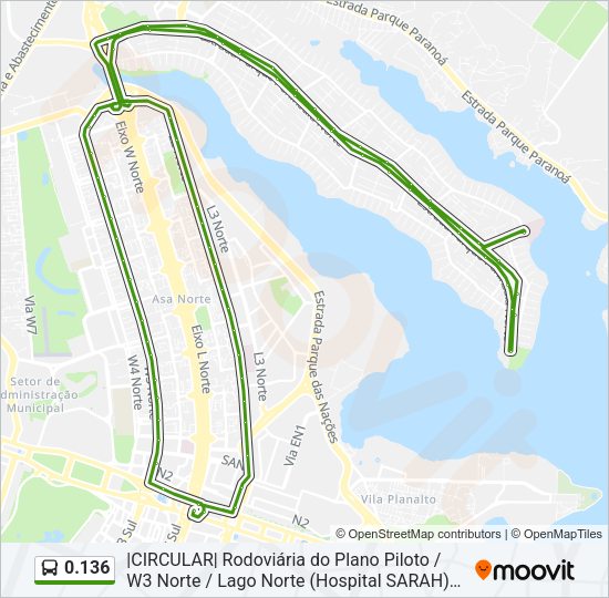 Mapa da linha 0.136 de ônibus