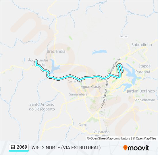 Mapa da linha 2069 de ônibus