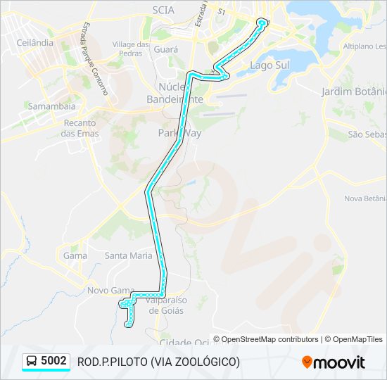 Mapa da linha 5002 de ônibus