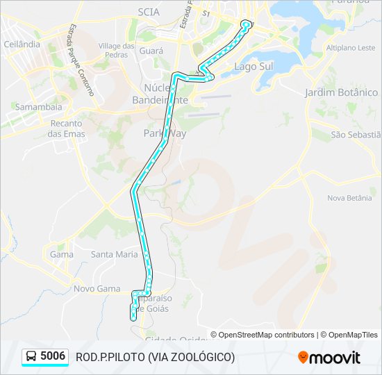 Mapa da linha 5006 de ônibus