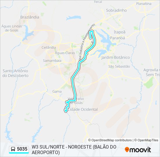 Mapa da linha 5035 de ônibus