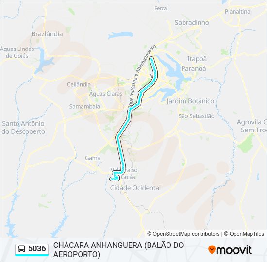 Mapa da linha 5036 de ônibus