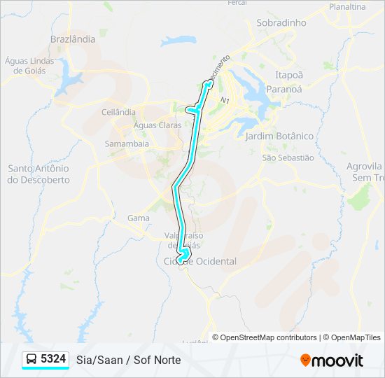 Mapa da linha 5324 de ônibus