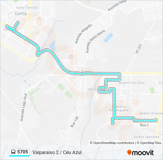 Mapa da linha 5705 de ônibus