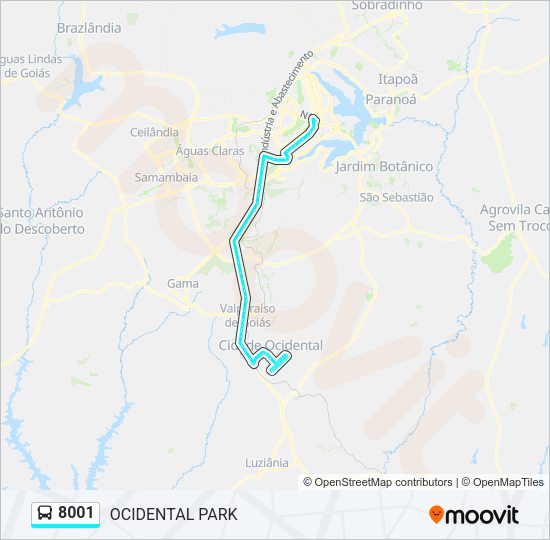 Mapa da linha 8001 de ônibus