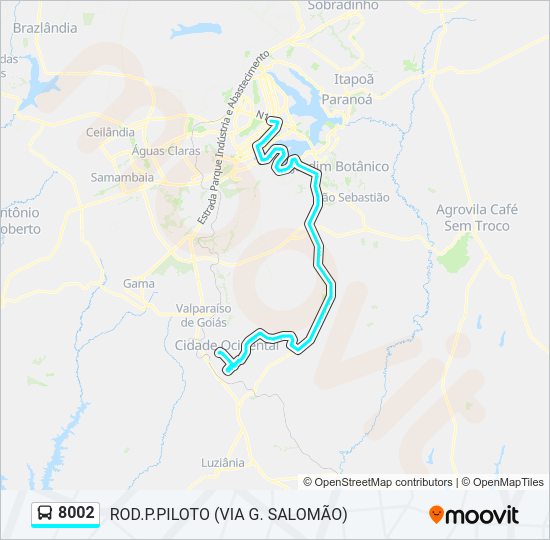 Mapa da linha 8002 de ônibus