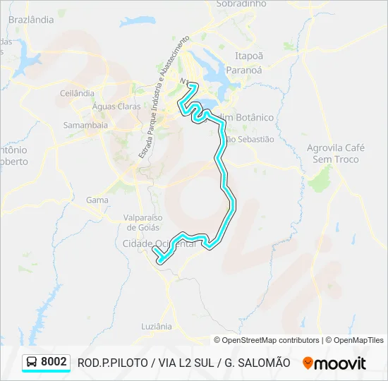 Mapa da linha 8002 de ônibus